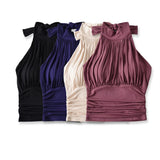 Korean Version Of Sexy Hottie Folded Short Folded Folded Body Shoulder Hanging Neck Vest Thin Solid Color Wearing T-Shirt New