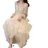 New French First Love Orange Fairy Dress Super Fairy Show Thin Slings Long-Sleeved Dress Two Sets Of Women's Clothing