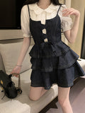 Cowboy Suspension Dress Women 2026 New French Doll T-Shirt Punk Dress Small Sweet Cool Two-Sleeve