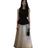 Set Of Female Hepburn Style Temperament Heavy Industry Nail Bead Top Dress Woman 2025 Summer New Small Fragrant Wind Two Sets