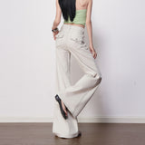 Light Gray Lazy Wind High-Waist High-Waist Elastic Micro-Tpeaker Jeans Women 2026 Spring New Thin Temperament Trumpet Trousers