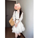French White Long-Sleeved Waist Dress Women's Spring 2026 New Small Temperament Beautiful Long Dress