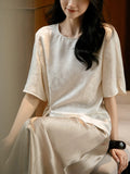 The Moon Silk Flowers Roo Tucked Small Shirt ~ Tassel Buckle Design Blouse Summer New
