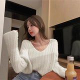 V-Neck Sweater Knitted Coat Women's Dress In The Spring And Autumn Soft Glutinous Languid Loose Bag Short Jacket On The Head