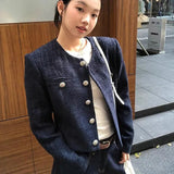 Small Scented Coat Short Model 2025 Long Sleeve Retro Autumn Temperament Round Neck New French Tibetan-Haid Roll Top Lady