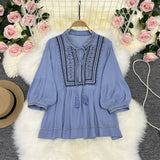 Bohemia National Style Heavy Industry Embroidered Sue With Cotton Doll Shirt Retro Lady Blouse Shirt