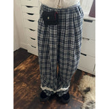 Korean Version Of Autumn And Winter Grinding Lattice Lace Lace Cute Retro Broad Leg Trousers Trousers Loose Waist Slacks