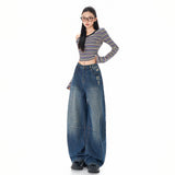 Vintage Do Old Water Wash Porus Velvet Tug Gradient Loose Languid Feeling Lazy Languid Denim Trousers New
