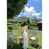 2025 French Pure White Moon Folds Thin Sling Dress With Abred-And-Back Hottie Dress