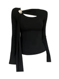 Design Sense Of A Small Irregularly Hollow Horn Sleeve Slim Thin Sleeve Bottom Shirt In Autumn And Winter Women
