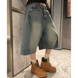 Jinjing's Same High Street Trendy Old Loose Jeans Handsome Boyfriend Atmosphere Feel Thin Five-Point Trousers Woman