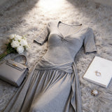 French Pure Lusty Gray Kinesi Dress Women's Summer 2026 New Temperament Waist Skirt
