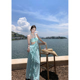 2025 Sensing Elf Girl Sexy Bare-Rise Flower Decoration Bare Back Leaves Side Design Hanging Neck Woman Dress