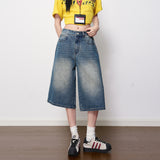 Vintage Blue To Do The Old Polished White Texture Seven-Point Jeans Women 2026 Spring New Loose Leisure Broad Leg Trousers Cotton