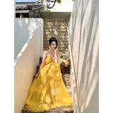 Romantic Sunshine 2025 Spring And Summer New Sexy Hanging Neck Holiday Dress White Super Fairy Temperament Holiday Dress