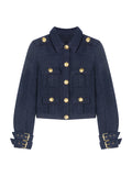 Small Bus Private Clothes Gold Button Coat Lazy High-End Temperament Dark Blue Shoulder Collar Top