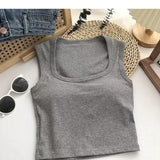 301# Summer New With Chest Cushion Square Collar Wide Shoulder Vest Women Wear Sexy Inside Hottie Breast