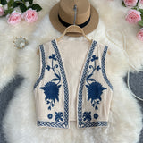 Small-Sized Retro National Style Embroidered Cardigan Vest Women's Summer New Fashion Full Of Sleeveless Vests Shoulder