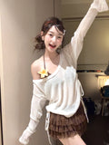 2026 New Sweet Cool Hottie Big Neckt Open Shoulder Long Sleeve Top Sunscreen Cake Skirt Three-Piece Set Of Swimsuit Women