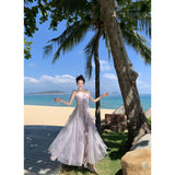 2025 Holiday Style Dress 2025 Spring 2025 New Design With A Bosom Long Skirt Purple Mesh Dress