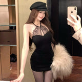 Yujie Style Pure Lust Lace Splicing Bra Hanging Neck Dress Summer New Small Babes Bottomed Her Hip Dress