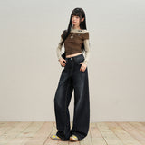 Blue-Gray Broad-Legged Trousers Women Autumn And Winter Jeans Women Retro High Waist Regular Denim With Tag