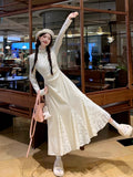 Small Knitted Dress Spring And Autumn Long-Sleeved Lace Spliced Fishtail Skirt Half-High Collar Inside The Sweater Skirt