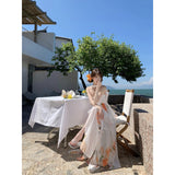 Brass Hanging Neck Sexy Big Dew Long Dress Female Yellow Light Luxury High-End Feeling Leaf Side Holiday Dress