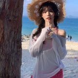 White Long-Sleeved Sunscreen Little Shirt Female Korean Version Of The Summer Thin Hottie Seaside Air Conditioning Hoodie Outside The Top