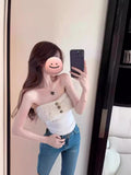Purely Sexy Lamb Hair Spliced Broth Knitted Vest Woman With Sexy Bottom Beauty Back Chic Sleeveless Top