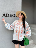 Ethnic Wind Embroidered Cotton Tupling Tweed With Lantern Sleeve Yunnan Tibet Tourism Wearing Shirt 2025 Spring And Summer