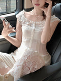 Beautiful Sky Silk Wool Lace Splicing A Word Shoulder To Waist Coat Woman