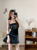 2910# Summer New Letter Hot Diamond Chest Repair Slimming Woman Short Model Integrated With Chest Pads On Top