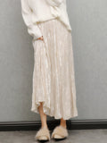 Silk Velvet Skirt, Spring And Autumn Winter Beige Gentle Folded Skirt High-Waist A Word 100 Fold Skirt Dress Girl