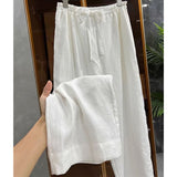 Cow Goods Closed Eyes ~ Fashion Nidle Natural Linen White Pants Women Squid Loose Waist Loose Broad Leg Pants