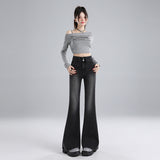 25 Autumn And Winter Black Gray Micro-Horn Jeans Women 2025 New High-Rise Thin Small Horn Pants
