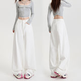 2025 Three Anti-Sky Silk Cotton Pure White Loose Broad Leg Pants Functional Jeans Simple Thin Anti-Oil Pollution