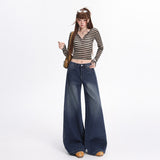 2026 Vintage Blue Bamboo Festival Straight Jeans Women's Design Sense Of The New Narrow Version Of Broad-Legged Thin Drag Pants
