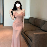 2026 Sexy Babes Dress Sexy Low-Breasted Dress Folded Long Bag Hip Skirt