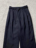 CHAO Fire Recommended! Old Money Wind Relaxation ~ Black Linen Broad Leg Pants Women Draw Rope Strap Casual Drag Trousers