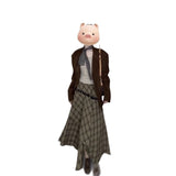 Korean In The Autumn And Winter Of 2025 Wearing A Three-Piece Suit Jacket + Bottom Top + Check-Fitting Skirt Super-Class