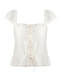 Mint Jasmine Jasmine Celyt French Lace Jersey Girl Summer New Square Collar Short-Sleeved Top
