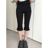 Korean Ins Girl Lace Lotus Side High Waist Bottom Five Trousers Comfortable Elastic Super-Spiles Pants 2 Colors