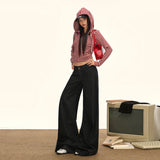 Autumn And Winter New Red Buckle Eyes Low-Waist Loose A-Shaped Washing Water Original Trend Of Cowgirl Broad-Legged Trousers