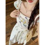 Small Flying Sleeve Square Collar Broken Flower Dress Women's Summer 2025 New Seaside Vacation Tea Break French Temperament Dress