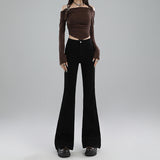 Small High-Rise Thin Elastic Women's Jeans Trousers Length Black Nine-Point Black Trousers