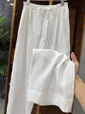 Cow Goods Closed Eyes ~ Fashion Nidle Natural Linen White Pants Women Squid Loose Waist Loose Broad Leg Pants