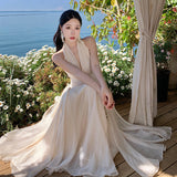 Beauty God Advent Tindal Effect Spring And Summer Gentle Wind Temperament Skinny And Sleeveless Collar Hanging Neck Long Dress