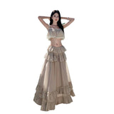 2026 Split Skirt Suit Rata Ash Slings Half Skirt Lotus Leaf Side Loose Holiday Two Sets