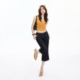 Vintage Low-Rise Trumpet Trousers Slim Thin Seven-Point Trousers Summer New Micro-Horn Jeans Woman